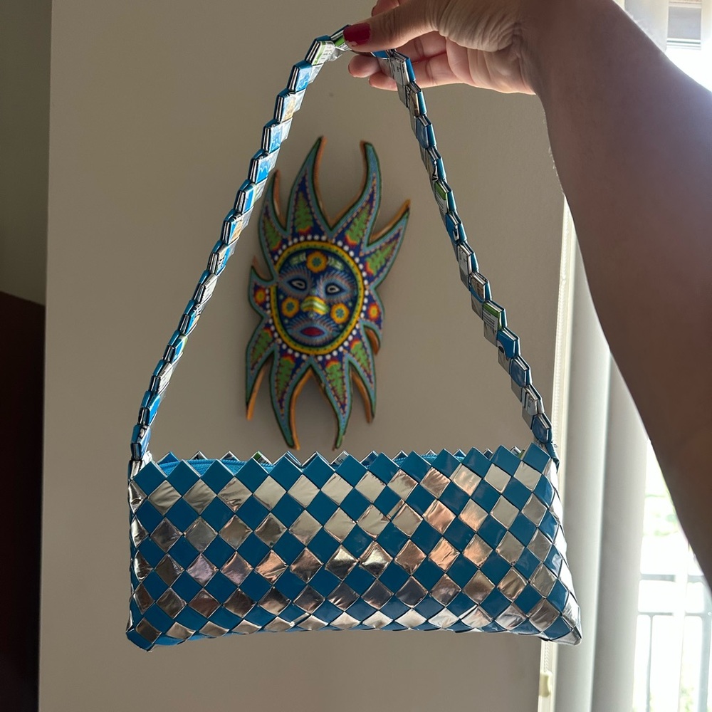 Blue and Silver Woven Recycled Handbag